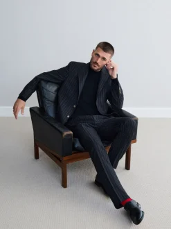 Charcoal Grey Tailored Fit Tailored Fit Signature Empire Mills 100% British Wool Stripe Suit Jacket