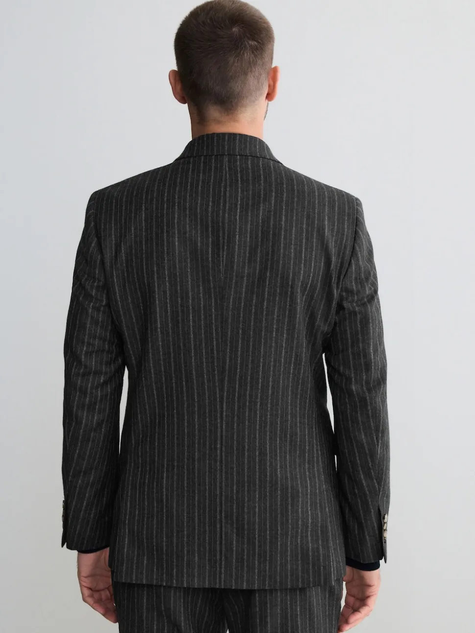 Charcoal Grey Tailored Fit Tailored Fit Signature Empire Mills 100% British Wool Stripe Suit Jacket