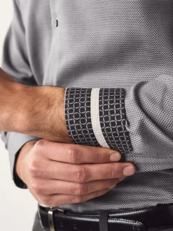 Charcoal Grey Texture Slim Fit Easy Care Textured Trimmed Shirt