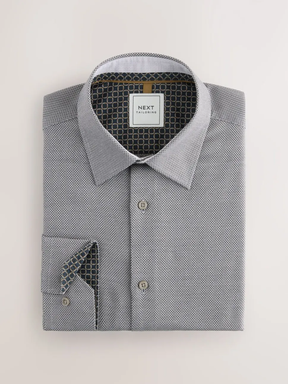 Charcoal Grey Texture Slim Fit Easy Care Textured Trimmed Shirt