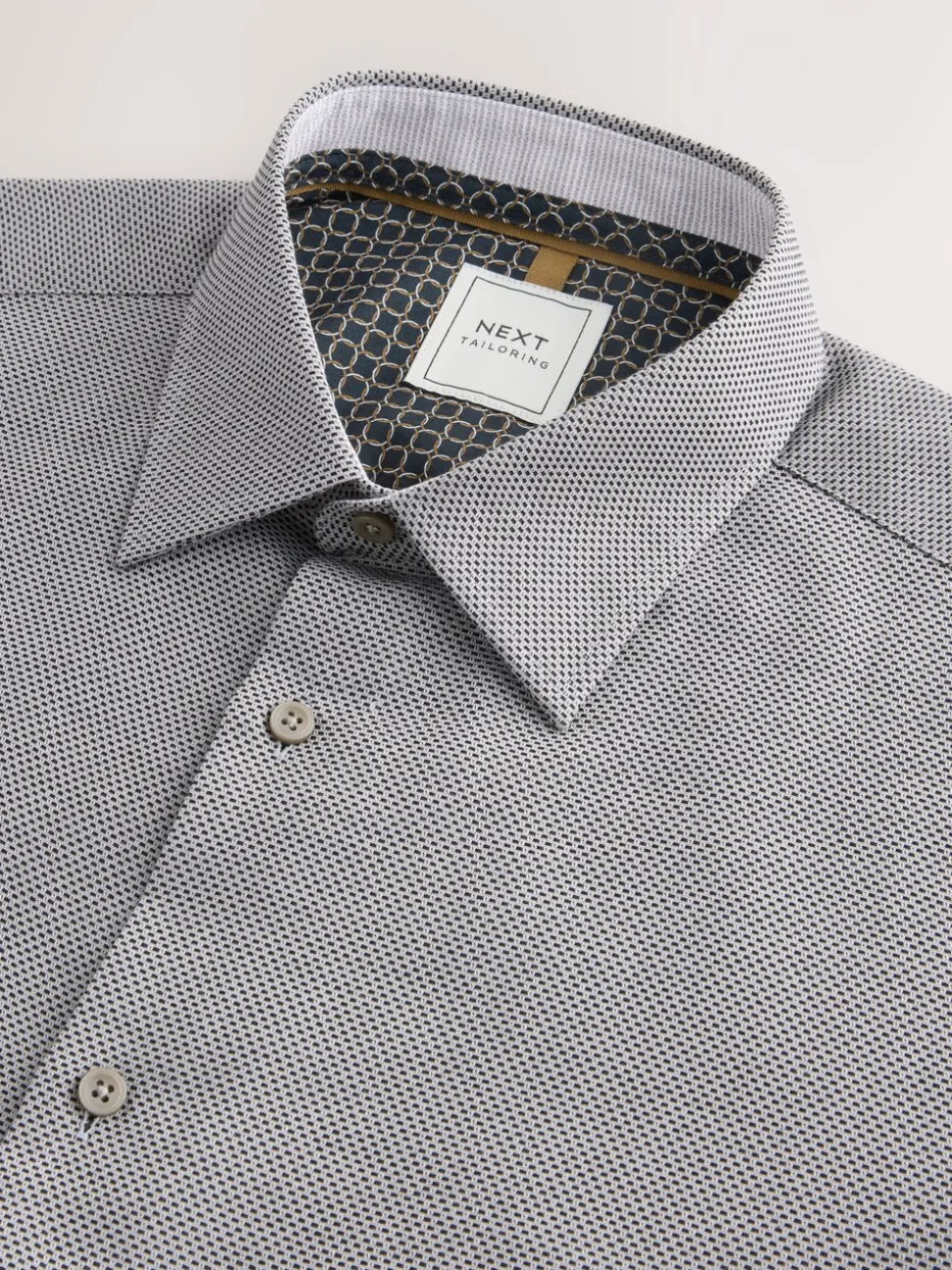 Charcoal Grey Texture Slim Fit Easy Care Textured Trimmed Shirt