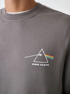 Charcoal Grey Washed Pink Floyd Licence Graphic Crew Sweatshirt