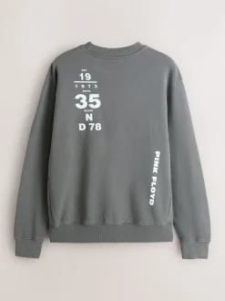 Charcoal Grey Washed Pink Floyd Licence Graphic Crew Sweatshirt