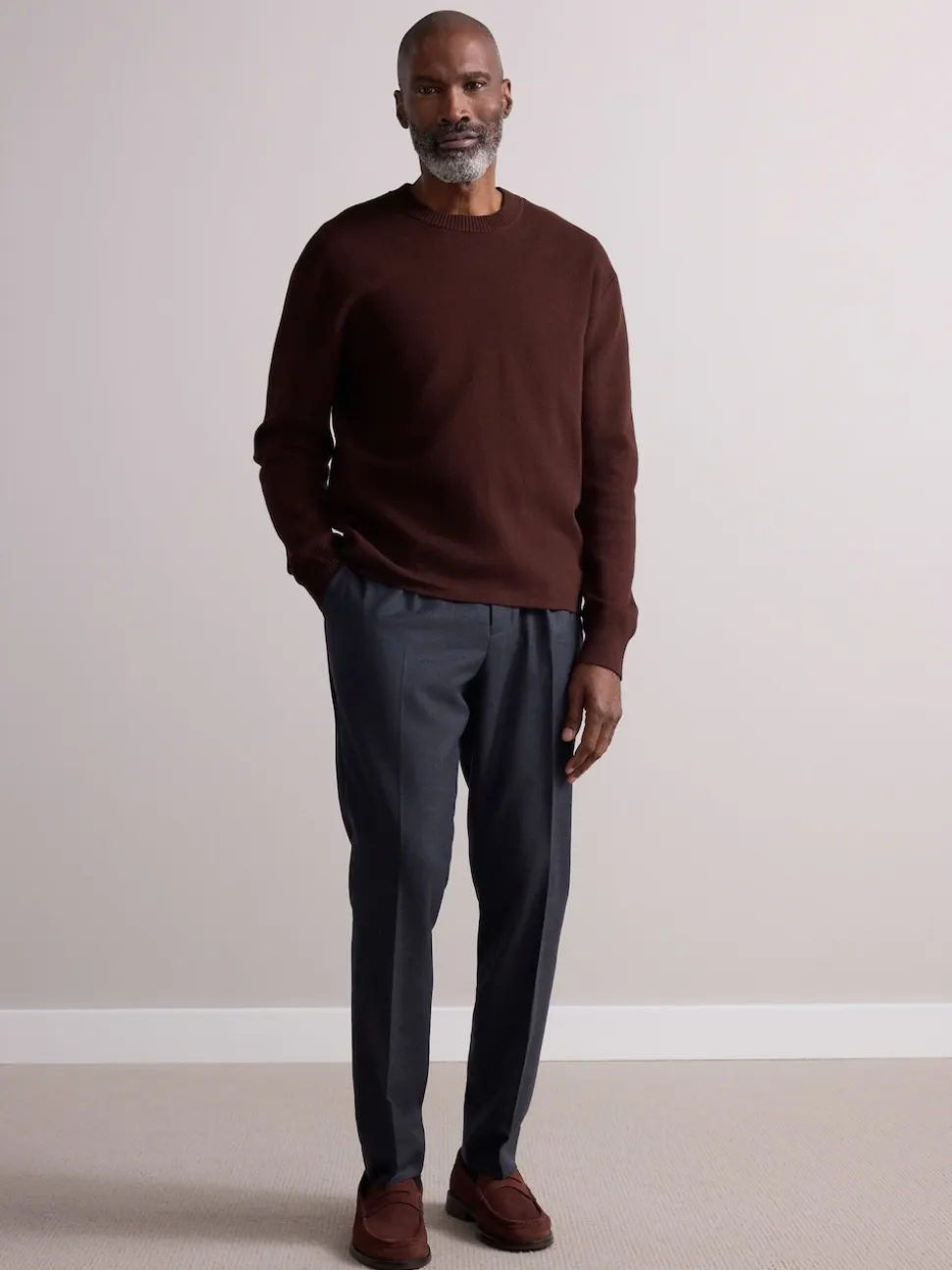 Charcoal Grey Wool Rich Smart Textured Trousers With Side Adjusters