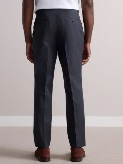 Charcoal Grey Wool Rich Smart Textured Trousers With Side Adjusters