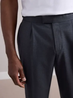 Charcoal Grey Wool Rich Smart Textured Trousers With Side Adjusters