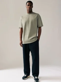 Charcoal Grey/Green/Ecru Garment Dye Relaxed Fit Heavyweight T-Shirts 3 Pack