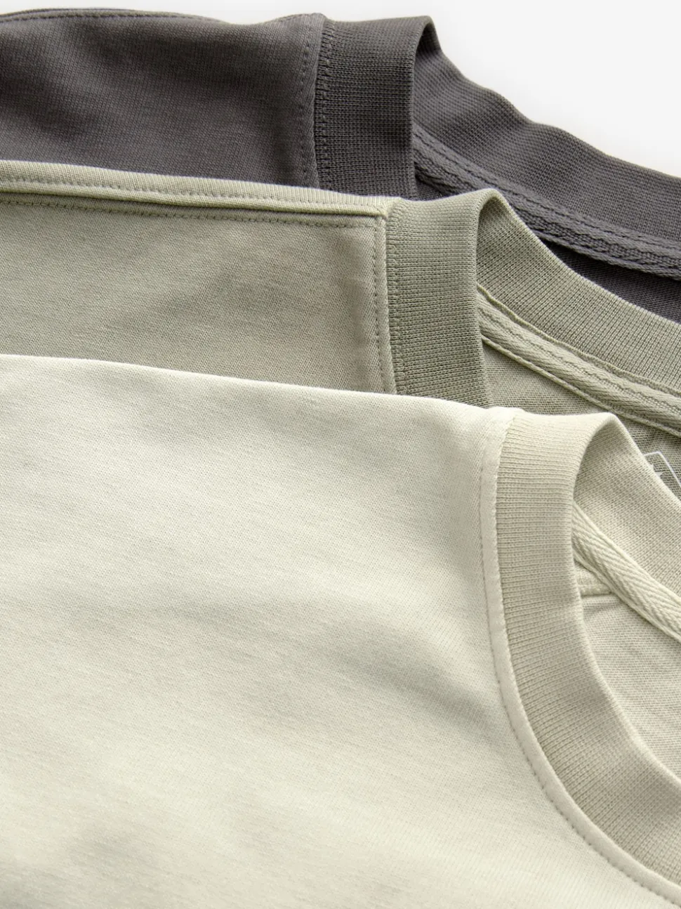 Charcoal Grey/Green/Ecru Garment Dye Relaxed Fit Heavyweight T-Shirts 3 Pack