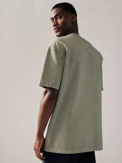 Charcoal Grey/Green/Ecru Garment Dye Relaxed Fit Heavyweight T-Shirts 3 Pack