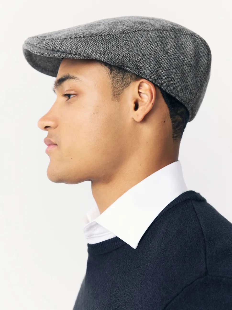 Charcoal Herringbone Flat Cap