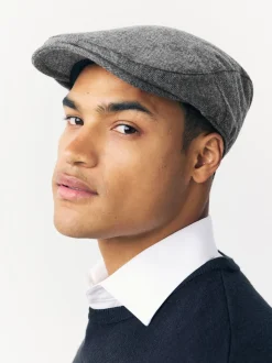 Charcoal Herringbone Flat Cap
