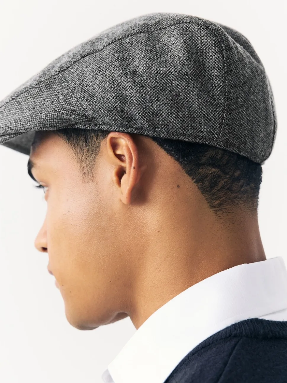 Charcoal Herringbone Flat Cap