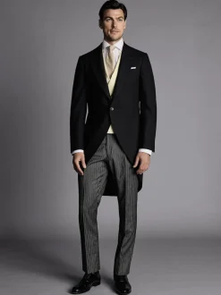 Charles Tyrwhitt Black Slim Fit Herringbone Morning Suit: Tailcoat