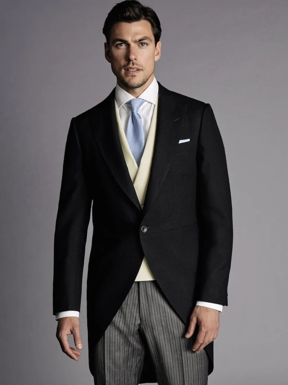 Charles Tyrwhitt Black Slim Fit Herringbone Morning Suit: Tailcoat