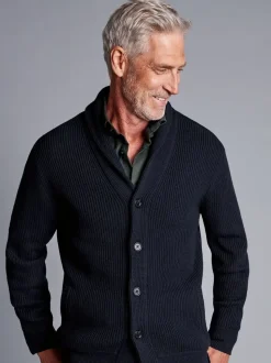 Charles Tyrwhitt Blue Chunky Merino Shawl Neck Cardigan