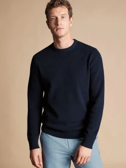 Charles Tyrwhitt Blue Combed 100% Cotton Rib Crew Neck Jumper