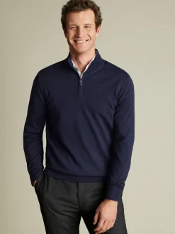 Charles Tyrwhitt Blue Merino Zip Neck Jumper