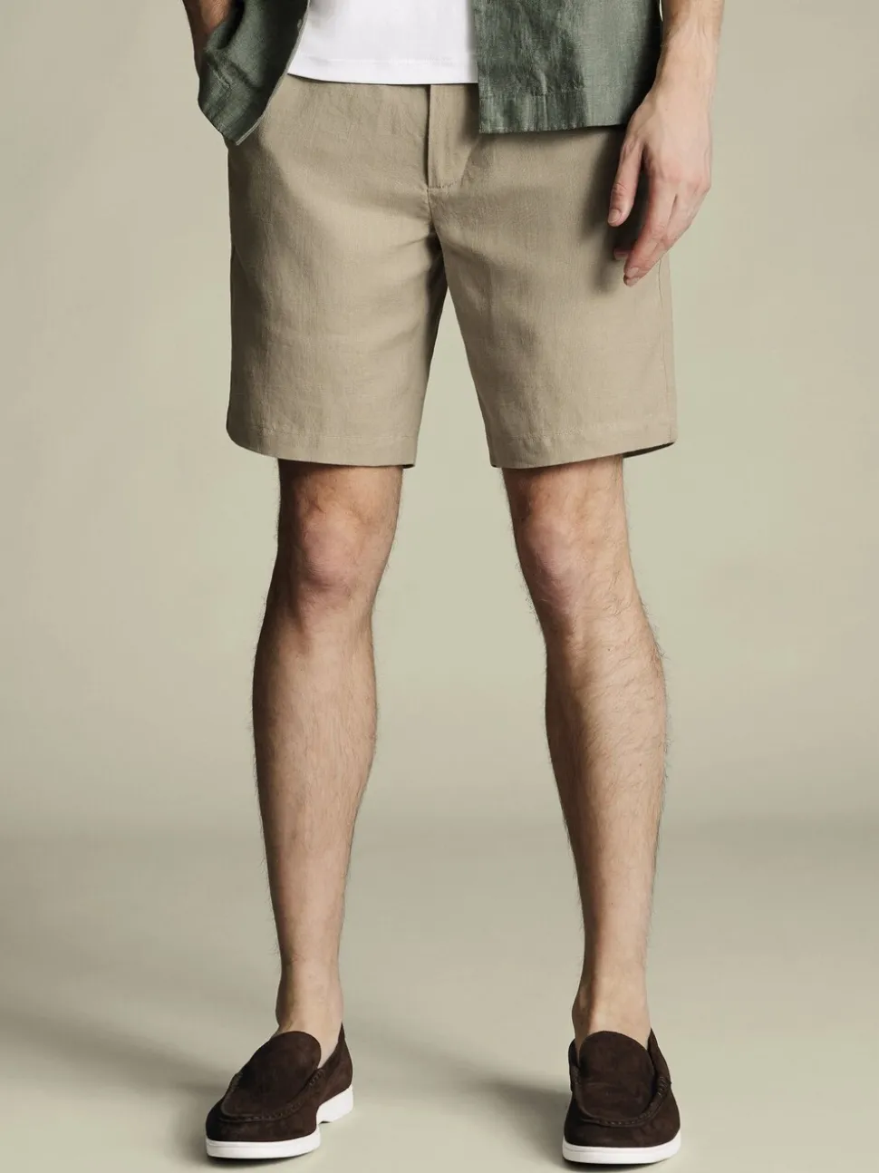 Charles Tyrwhitt Brown 100% Linen Shorts