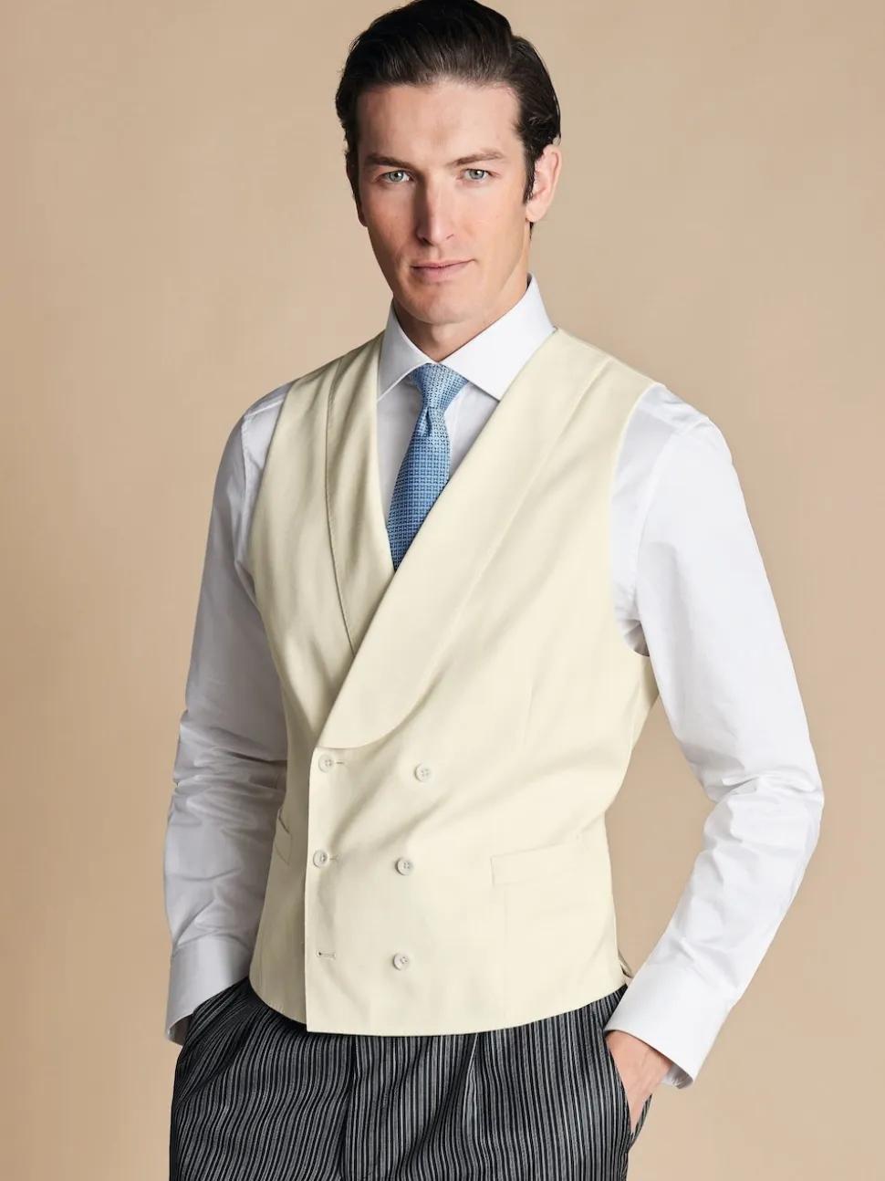 Charles Tyrwhitt Cream Adjustable Fit Morning V2 Suit: Waistcoat