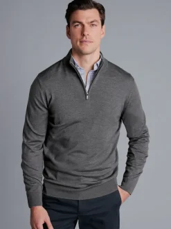 Charles Tyrwhitt Grey Pure Merino Quarter Zip Jumper