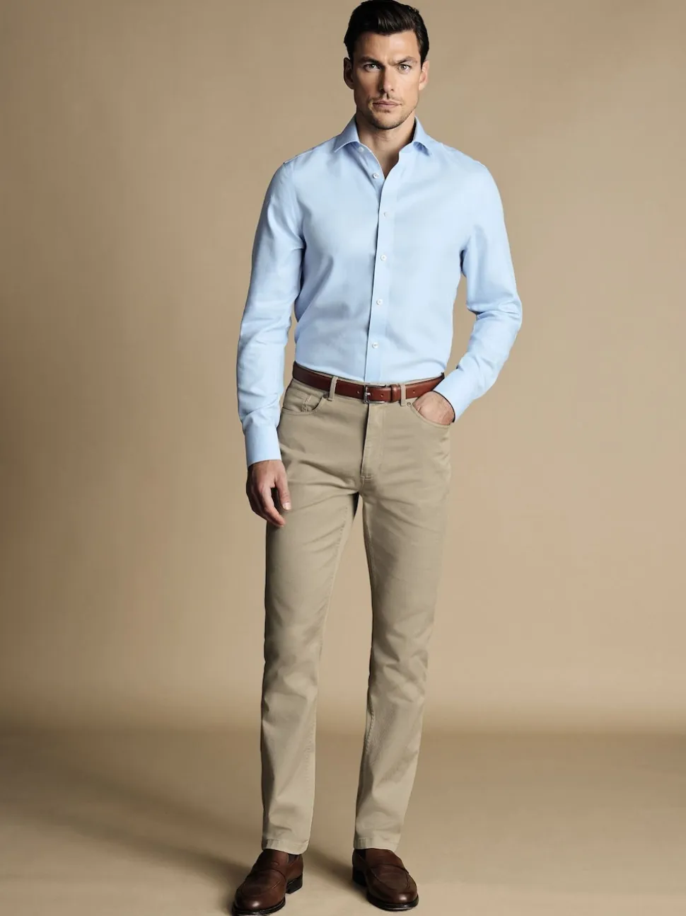 Charles Tyrwhitt Natural cream Twill Slim Fit 5 Pocket Jeans
