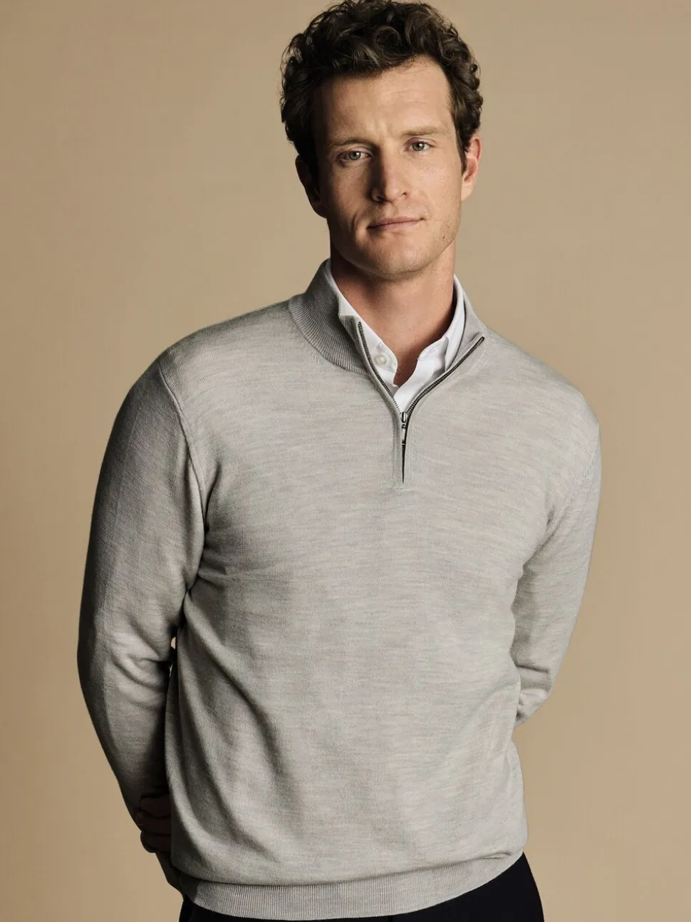 Charles Tyrwhitt Natural Pure Merino Quarter Zip Jumper