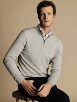 Charles Tyrwhitt Natural Pure Merino Quarter Zip Jumper