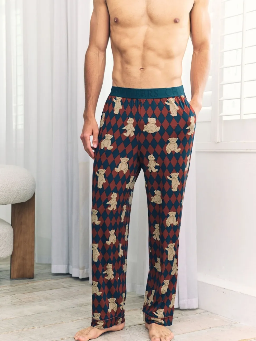 Chelsea Peers Blue Argyle Bear Print Pyjama Bottoms