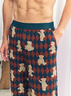 Chelsea Peers Blue Argyle Bear Print Pyjama Bottoms