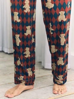 Chelsea Peers Blue Argyle Bear Print Pyjama Bottoms