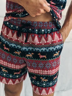 Chelsea Peers Blue Christmas Dog Fairisle Print Short Pyjamas Set
