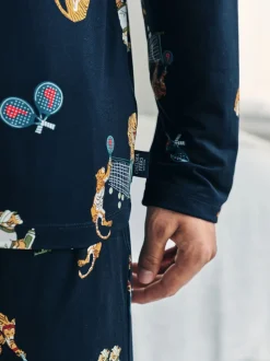 Chelsea Peers Blue Padel Tennis Tiger Print Long Pyjamas Set