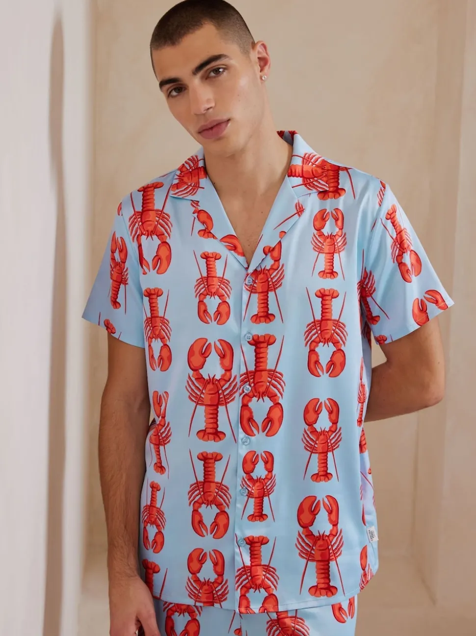 Chelsea Peers Blue Satin Lobster Print Short Pyjamas Set