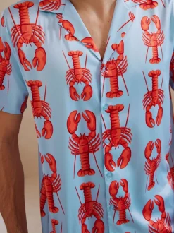 Chelsea Peers Blue Satin Lobster Print Short Pyjamas Set