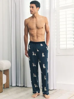 Chelsea Peers Blue Terrier Dog Stripe Print Long Pyjama Bottoms