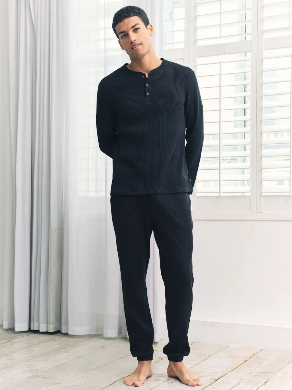 Chelsea Peers Blue Waffle Long Joggers Lounge Bottoms - Navy