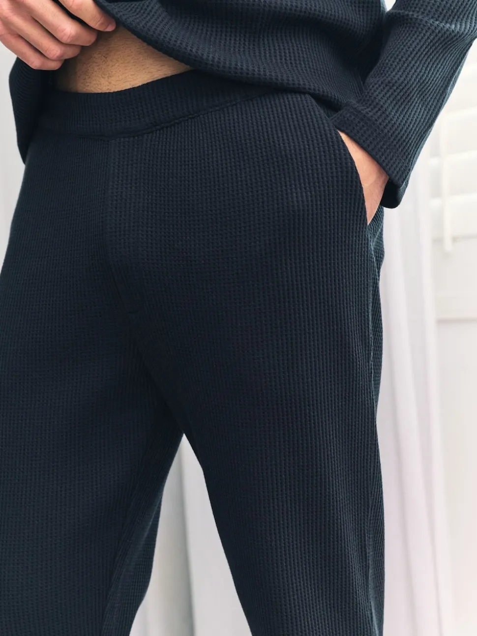 Chelsea Peers Blue Waffle Long Joggers Lounge Bottoms - Navy