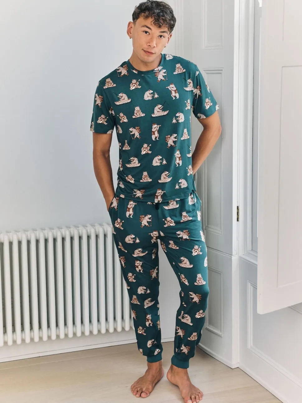 Chelsea Peers Blue Wilderness Bear Print Long Pyjamas Set