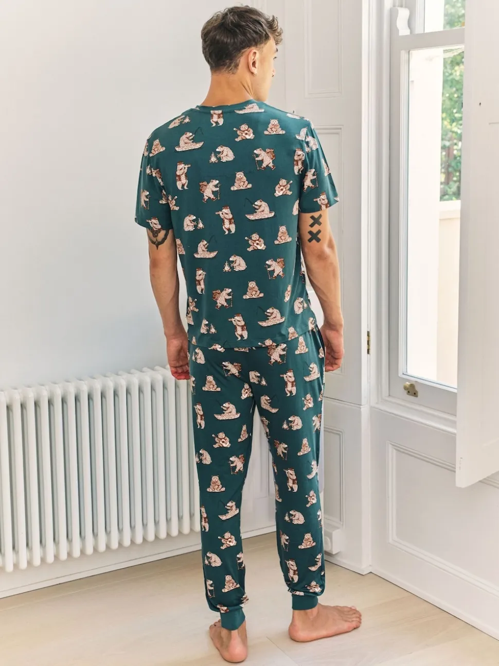 Chelsea Peers Blue Wilderness Bear Print Long Pyjamas Set