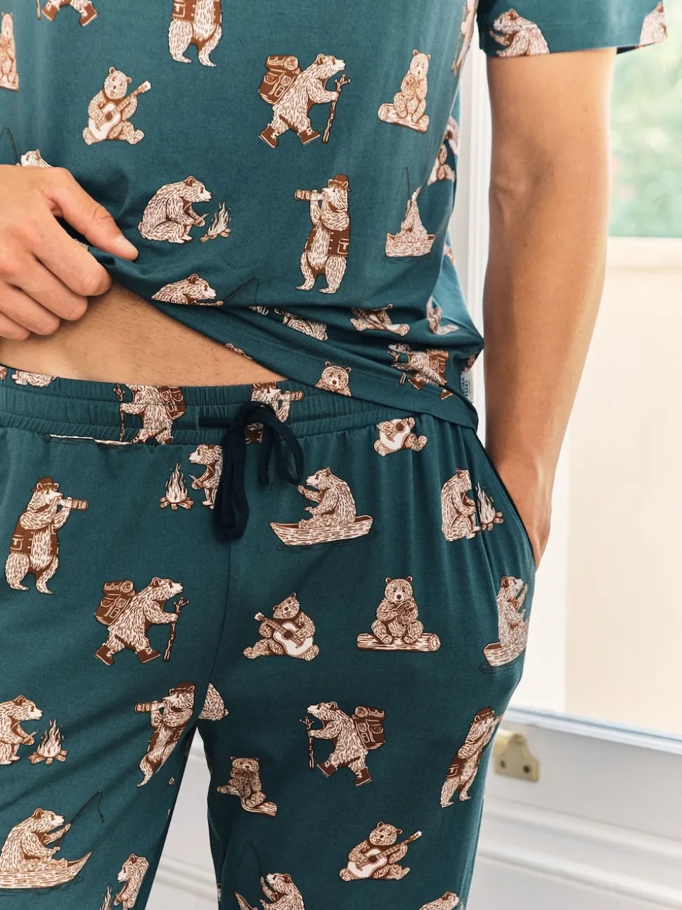 Chelsea Peers Blue Wilderness Bear Print Long Pyjamas Set