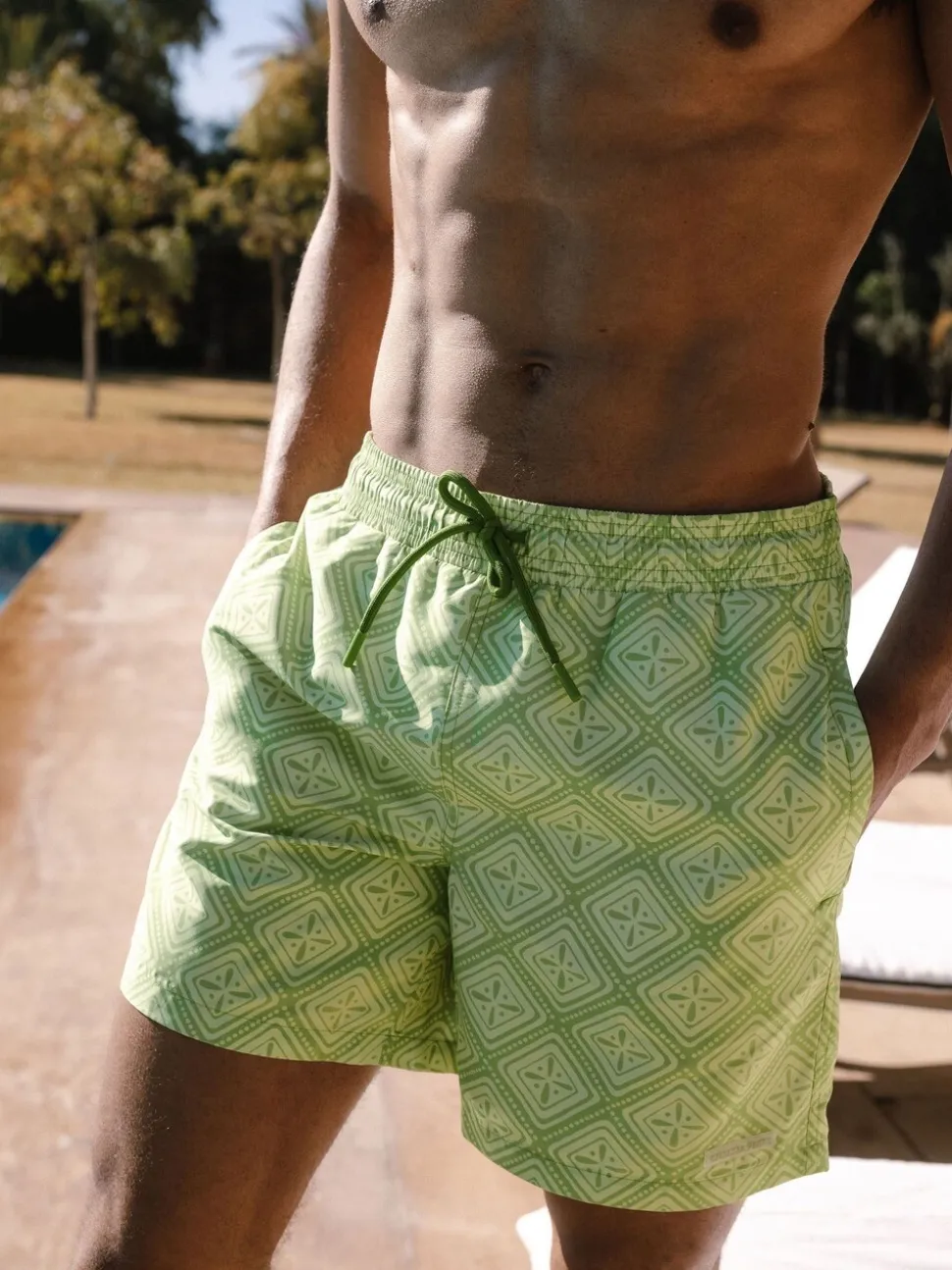 Chelsea Peers Green Flamingo Print Swim Shorts