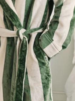 Chelsea Peers Green Fleece Stripe Hooded Dressing Gown