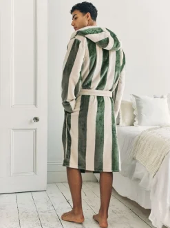 Chelsea Peers Green Fleece Stripe Hooded Dressing Gown