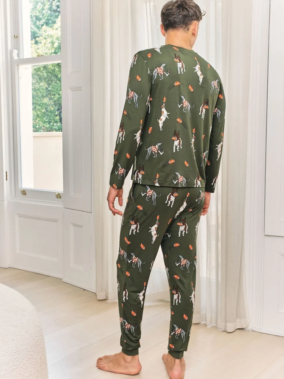 Chelsea Peers Green Rugby Dogs Print Long Pyjamas Set