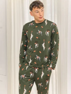 Chelsea Peers Green Rugby Dogs Print Long Pyjamas Set