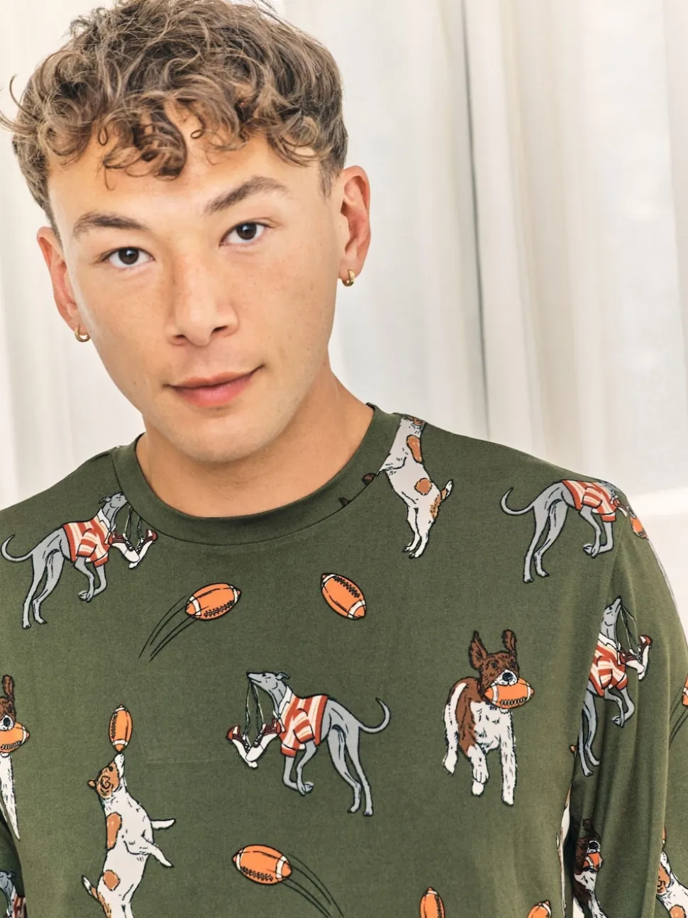 Chelsea Peers Green Rugby Dogs Print Long Pyjamas Set