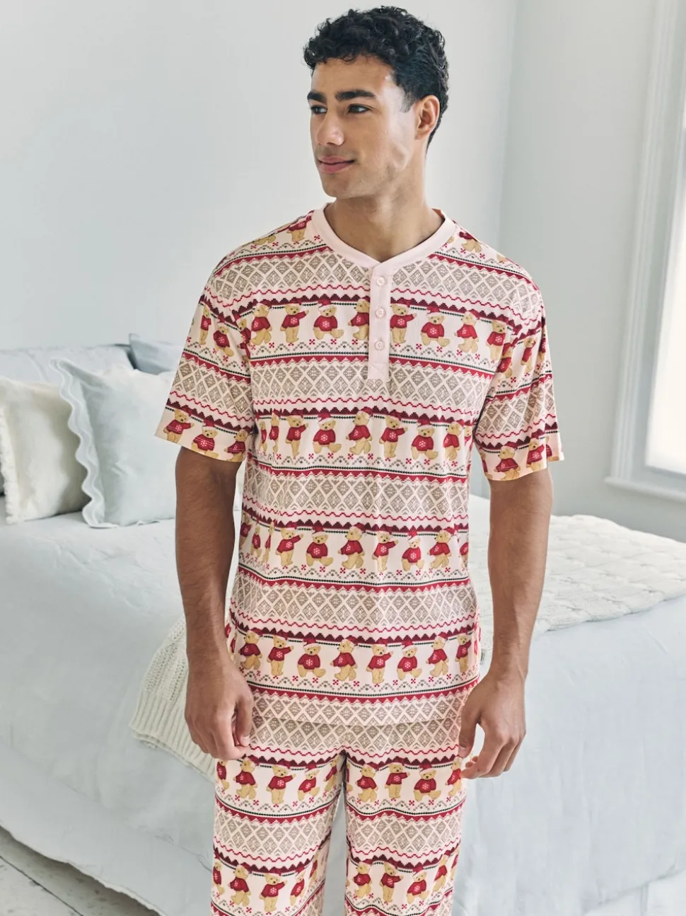 Chelsea Peers Natural The Bear Christmas Fair Isle Print Long Pyjamas Set