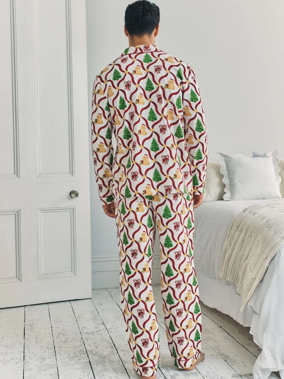 Chelsea Peers Red Christmas Tree & Dog Long Pyjamas Set