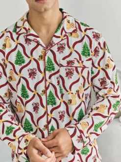 Chelsea Peers Red Christmas Tree & Dog Long Pyjamas Set