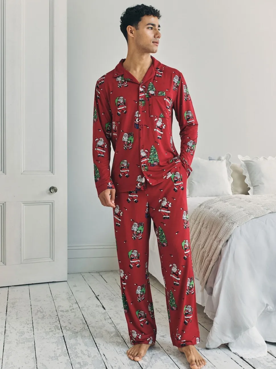 Chelsea Peers Red Christmas Santa Snowball Print Long Pyjamas Set